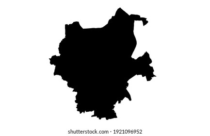 Black silhouette of a map of Monchengladbach in Germany on a white background