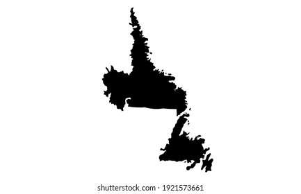 black silhouette of map of Newfoundland province in canada on white background