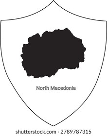 A black silhouette of the map of North Macedonia centered within a shield outline.