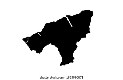 Black silhouette of a map of the Oecusse district in timor leste on a white background
