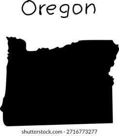 Black silhouette map of Oregon state with handwritten text “Oregon” above. Minimal vector illustration ideal for geography, education, and location themes.