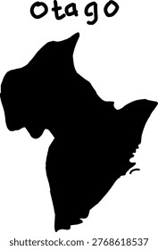 Black silhouette map of Otago region in New Zealand. Minimal geographic outline vector isolated on white background for design projects use.