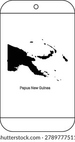 A black silhouette of the map of Papua New Guinea displayed on a white smartphone screen.