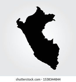 Black silhouette of the Map of Peru on the white background