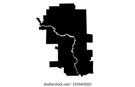 black silhouette of a map of the province of Alberta in Canada on a white background