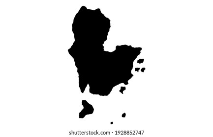 Black silhouette of map of Redang island in Malaysia on white background