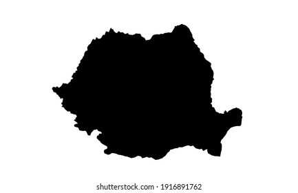 black silhouette of map of romania in central Europe on white background