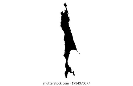 Black silhouette of map of Sakhalin Island in Russia on white background