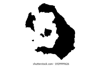 black silhouette of map of Santorini in Greece on white background