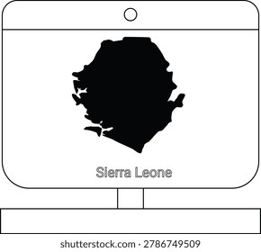 A black silhouette of the map of Sierra Leone displayed on a computer monitor screen.