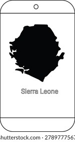 A black silhouette of the map of Sierra Leone is displayed on a white smartphone screen.