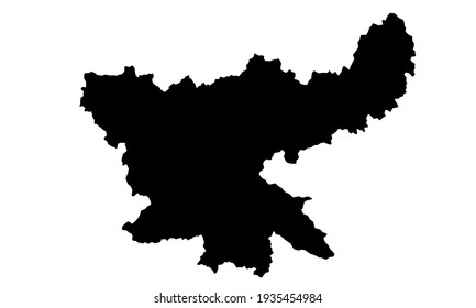 silueta negra de un mapa del estado de Jharkhand al este de India sobre un fondo blanco