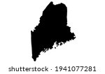 Black silhouette of a map of the state of Maine in the United States of America on a white background