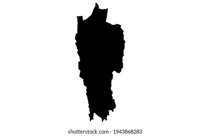 Black silhouette of map of the state of Mizoram in india on white background