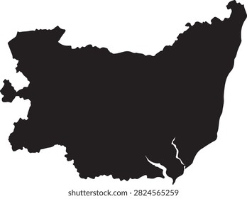Black silhouette map of suffolk county in england isolated on a white background