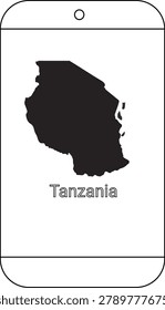 A black silhouette of the map of Tanzania displayed on a white smartphone screen.