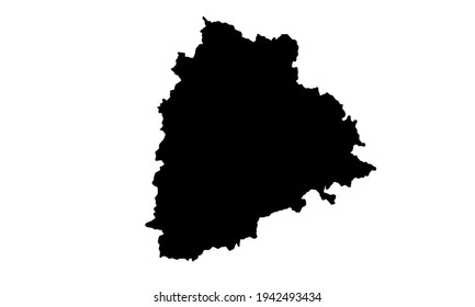 black silhouette of map of Telangana state in india on white background