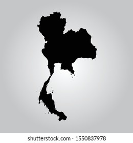 Black silhouette of the Map of Thailand on the white background