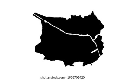 black silhouette of a map of Tilburg in the Netherlands on a white background