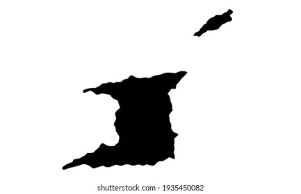 Black Silhouette Of Map Of Trinidad And Tobago In Southern Caribbean On White Background