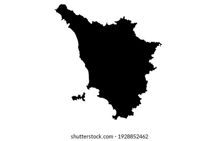 black silhouette of map of Tuscany in Italy on white background