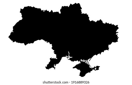 black silhouette of map of Ukraine in Europe on white background