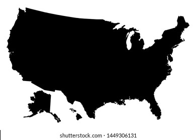 Black Silhouette Map United States America Stock Vector (Royalty Free ...