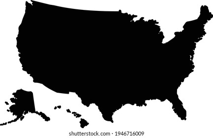 Black silhouette map of United States of America vector stock illustration 