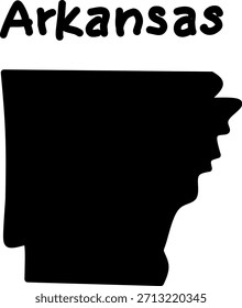 Schwarze Silhouettenkarte des US-Bundesstaates Arkansas auf weißem Hintergrund. Einfaches Vektordesign für Bildung, Geografie oder grafische Nutzung.