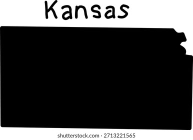 Black silhouette map of the US state of Kansas on a white background. Simple vector design for education, geography, or graphic use.