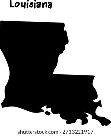 Black silhouette map of the US state of Louisiana on a white background. Simple vector design for education, geography, or graphic use.