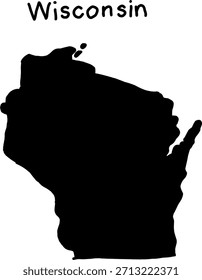 Mapa de silueta negro del estado estadounidense de Wisconsin sobre un fondo blanco. Diseño de Vector simple para educación, geografía o uso gráfico.
