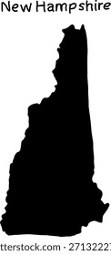Black silhouette map of the US state of New Hampshire on a white background. Simple vector design for education, geography, or graphic use.