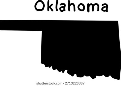 Black silhouette map of the US state of Oklahoma on a white background. Simple vector design for education, geography, or graphic use.