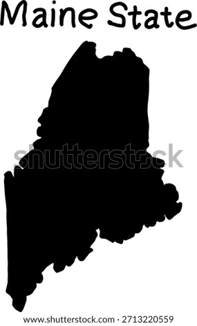 Black silhouette map of the US state of Maine on a white background. Simple vector design for education, geography, or graphic use.