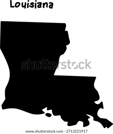 Black silhouette map of the US state of Louisiana on a white background. Simple vector design for education, geography, or graphic use.