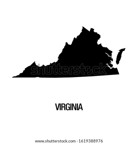 Black silhouette of the map of Virginia State on the white background