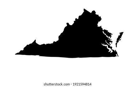 black silhouette of map of Virginia in USA on white background