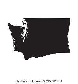 Mapa de silueta negro del estado de Washington con contorno blanco