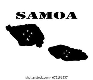 Black silhouette of the map and the white silhouette of the Isle of  Samoa symbol