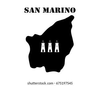 Black silhouette of the map and the white silhouette of the Isle of  San Marino symbol