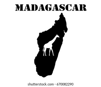 Black silhouette of the map and the white silhouette of the Madagascar symbol
