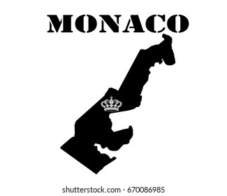 Black silhouette of the map and the white silhouette of the Monaco symbol
