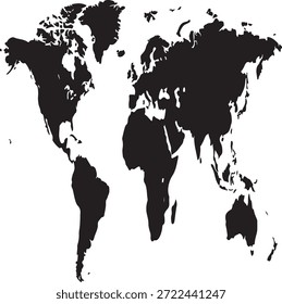 mapa de silhueta preta dos continentes do mundo isolado no fundo transparente