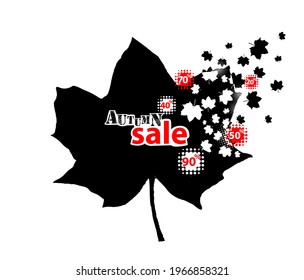 Black silhouette of a maple leaf. autumn leaf.. Autumn discounts, sales. Vector illustration