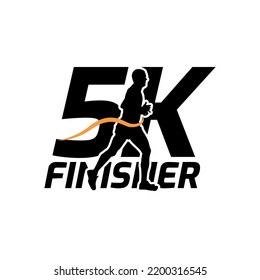 Black silhouette marathon run event finisher logo template with running people illustration,10K marathon vector eps 10.