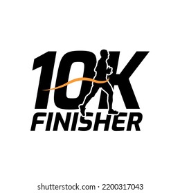 Black silhouette marathon run event finisher logo template with running people illustration,10K marathon vector eps 10.