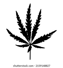 Schwarze Silhouette Marihuana-Blatt einzeln auf weißem Hintergrund. Marijuana-Blattsymbol oder Cannabis-Symbol. Silhouette Cannabis. Vektorgrafik.