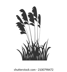 Black Silhouette Of Marsh Grass, Lake Reeds. Vector Illustration Of Grass In The Form Of Shadow.