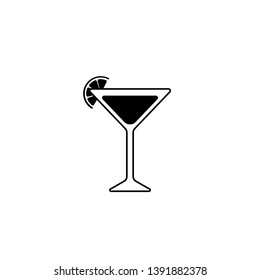 Black Silhouette of a Martini glass with slice of lime or lemon. cocktail icon